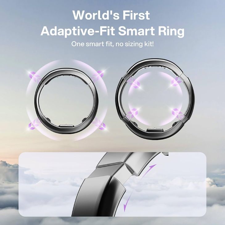 A smart ring with visible inner sensors glowing with LED lights