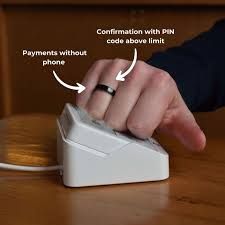 A person using a contactless payment ring at a retail store checkout