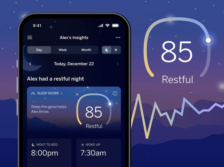 Sleep score dashboard showing sleep stages