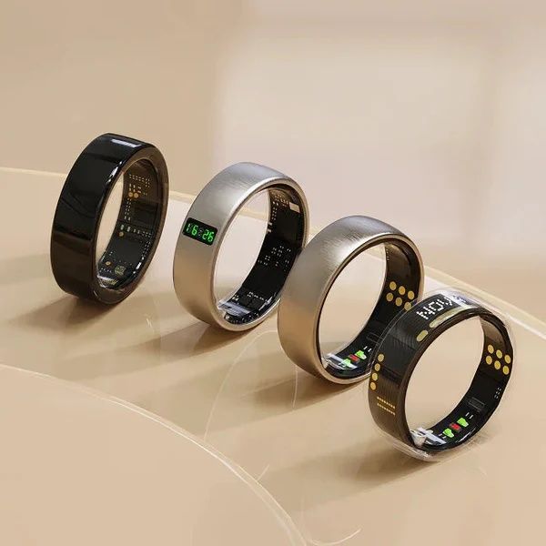 Macro detail of internal optical sensors on a premium smart ring